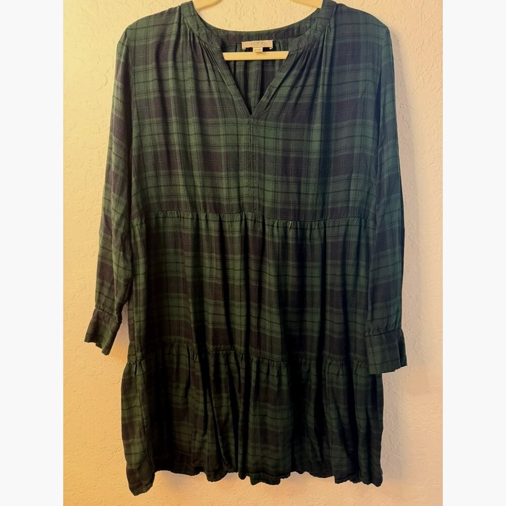 LOFT Outlet Petite Green Navy Plaid Tiered Tunic Dress Top Size MP